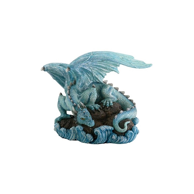 Blue Water Dragon on Rock Fantasy Figure Decoration