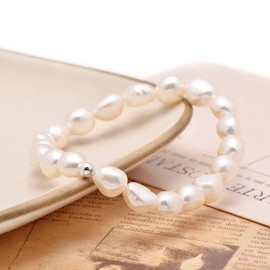 20 CM Cultured Freshwater Pearls Bracelet, Natural White Baroque Pearls Stretch Bracelet for Women