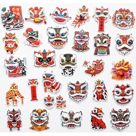 50Pcs Cool China Lion Dance Stickers Chinese New Year Lion Dance Decals China Culture Art Tiger Dance Graphics