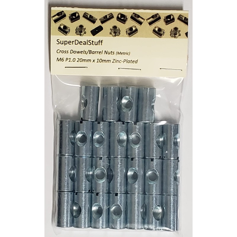 (25) Cross Dowels/Barrel Nuts - M6 P1.0 20mm X 10mm