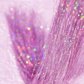 47" Holographic Hair Tinsel Shining Pink Professional Sparkle Heat-Resistant Silk Extensions, Easy to Apply, Hair Accessories for Girls, Party Hair, Gifts for Girls (400 Strands, Shining Pink)