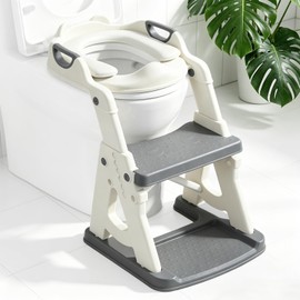 Potty Training Toilet Seat, Stable Potty Training Seat with Step Stool, 2 in 1 Toddler Toilet Seat with Steps for Kids Boys Girls, Toddler Potty Seat with Ladder, Splash Guard, Anti-Slip Pads (Gray)