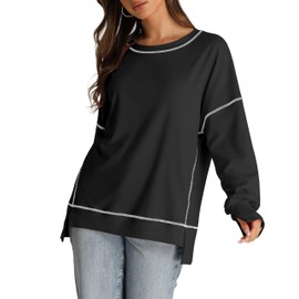 RUBZOOF Womens Casual Long Sleeve Sweatshirts Crewneck Contrast Stitch Trendy Oversized Sweatshirt Tops Black L