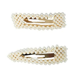 Pearly Joy Glass Pearl Embellished Hair Barrette Set, Cream