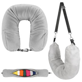 Asofelk 1PCS Stuffable Neck Pillow for Travel, Adjustable Stuffable Travel Neck Pillow for Airplanes - Pillows Stuffed with Clothes Storage Pillow Case for 3-5 Days