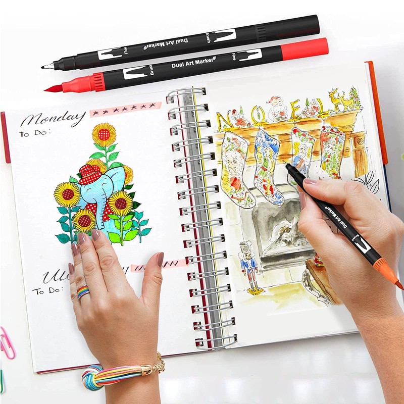 Jnyan Felt Tip Pens Dual Brush Marker, 36 Colours Fine