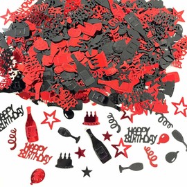 WEIKA Red Black Happy Birthday Confetti, Birthday Decorations Confetti Metallic Foil Table Scatter Decorations for Birthday Party, Baby Shower Decor for Gilrs Women, DIY Arts and Crafting