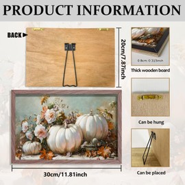 Rustic Fall Landscape Wall Art Framed,Vintage Pumpkin Blossom Painting Farmhouse Decor Art, Autumn Harvest Wall Decor for Bedroom Living Room