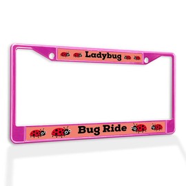 Fastasticdeals Metal Insert License Plate Frame Lady Bugs on Ride Ladybug Weatherproof Car Accessories Hot Pink 2 Holes Solid Insert