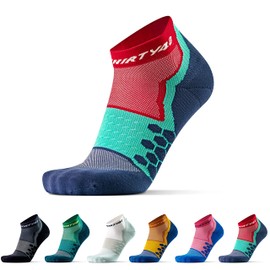 Thirty48 Performance Compression Low Cut Running Socks for Men and Women | More Compression Where Needed ([1 Pair] Red/Blue, XLarge - Women 11-13 // Men 12-14)