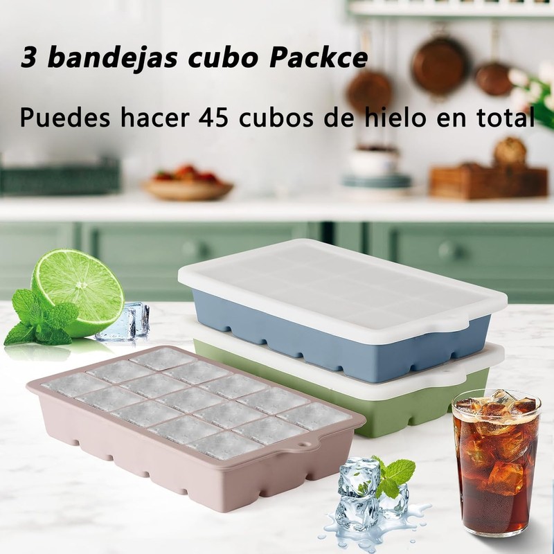 3 PCS Cubitera de silicona, Bandejas de Silicona para Cubitos