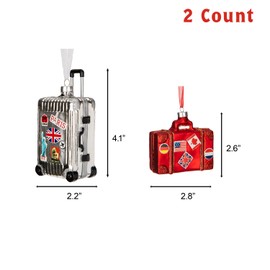 Every Day is Christmas Glass Blown Ornaments Cute Hand Made Figurines Tree Decoration, Suitcases Set of 2