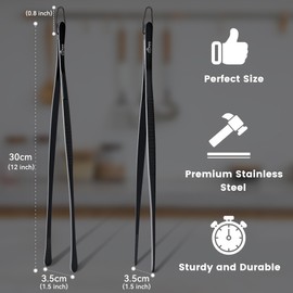 Hotec 12-Inch Stainless Steel Kitchen Tweezers Professional Tweezer Tongs for Cooking,Grill and Baking, Extra-Long Foood Tweezer, Set of 2