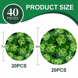 St Patrick's Day 40Pcs Disposable Paper Plates,Including 20pcs 9" and 20pcs 7" Plates,Strong and Sturdy Disposable Plates for St Patrick's Day Party, Dinner, Holiday, Picnic,Dinner Table, Wedding