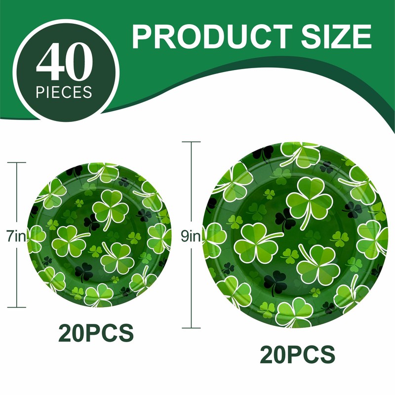 St Patrick's Day 40Pcs Disposable Paper Plates,Including 20pcs 9" and