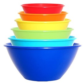Youngever 6 Pack Large Plastic Mixing and Serving Bowls, Plastic Nesting Bowls Set, Popcorn Bowls, Salad Bowls, Chip and Dip Serving Bowls (Rainbow Colors)