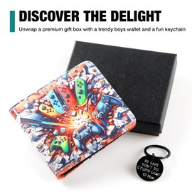 Amutta Kids Wallet for Boys, Cool Teen Boys Wallet for Kids Ages 4-5-6-7-8-9-10-11-12-13-14-15-16, Leather Wallet for Teen Boy, Gamer Gaming Video Game Teenage Teenager Youth Christmas Birthday Gift