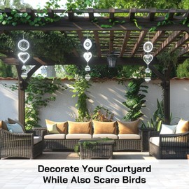 Stainless Steel Wind Spinner,3D Metal Hanging Wind Spinners,Reflective Bird Deterrent Set,Han-ging Garden Ornaments,Balcony Decor Wind Spin-ner,Wi-nd Spinners for Garden Hang-ing to Scare Bird