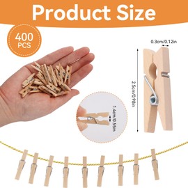 Pack of 400 Mini Wooden Clothes Pegs, 25 mm, Small Wooden Pegs, Small Pegs for Hanging Photos, Crafts, Decorating and Decorating, Letters