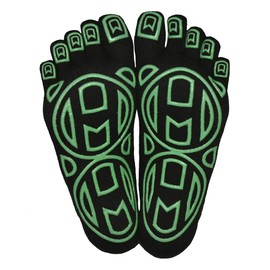 Mato & Hash 5-Toe Exercise Barefoot Feel Yoga Toe Socks With Full Grip - Black/Bright Green CA7000GR M/L