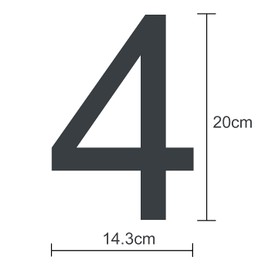 MOLVCE House Number, Anthracite, Stainless Steel, Height 20 cm, RAL 7016, Anthracite House Number, Solid Stainless Steel, Fine Structure, Powder Coated, Arial Font - Number 4