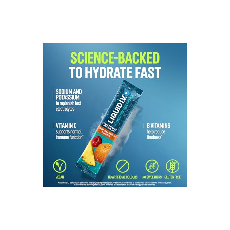 Liquid I.V. Hydration Multiplier Electrolyte Powder Mix, Tropical Punch Flavour,