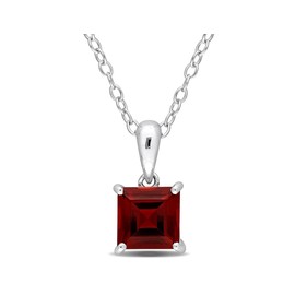 1.38 Carat (ctw) Princess-Cut Garnet Solitaire Pendant Necklace in Sterling Silver with Chain