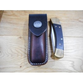 Leather Brown 5" knife sheath.Buffalo nickel snap - fits Buck 110