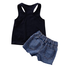 Camidy 1-8T Toddler Girl Sleeveless Vest Tops +Floral Denim Shorts Outfits Set
