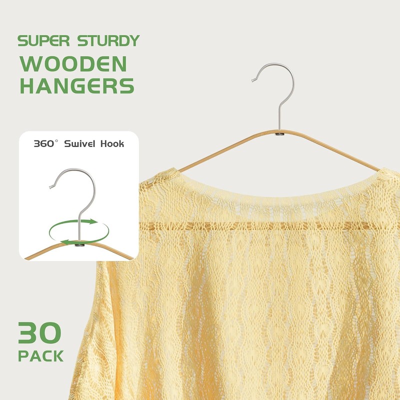 APRTAT Bamboo Clothes Hangers 30 Pack, Suit Hangers 360° Rotatable