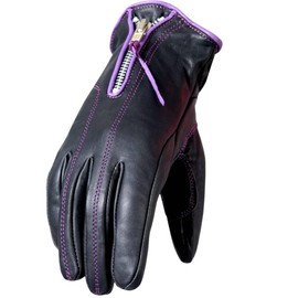 Hot Leathers Women's Driving Gloves with Purple Piping (Black/Purple, Large)
