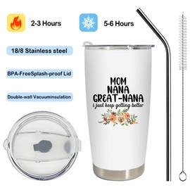 BEHIFL Mother's Day Nana Gift for Mom Great-Nana Tumbler, Pregnancy Announcement for Grandma Stainless Steel Tumbler with Lid and Straw 20oz, Great Grandma Baby Announcement Travel Coffee Cup