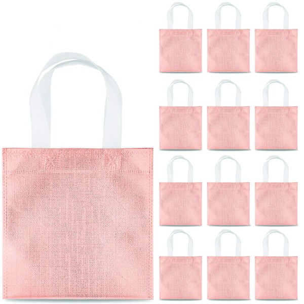 Whaline 24 Pieces 8''x8'' Non-Woven Small Party Gift Bags, Reusable Candy Goodie Bags, DIY Craft Glossy Tote Bags for Birthday, Holiday, Event (Rose Gold)