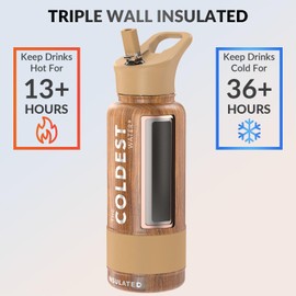 Coldest Insulated Water Bottle with Straw Lid - Stainless Steel Metal Insulated Bottle for Men & Women (Executive Wood, 32 oz)