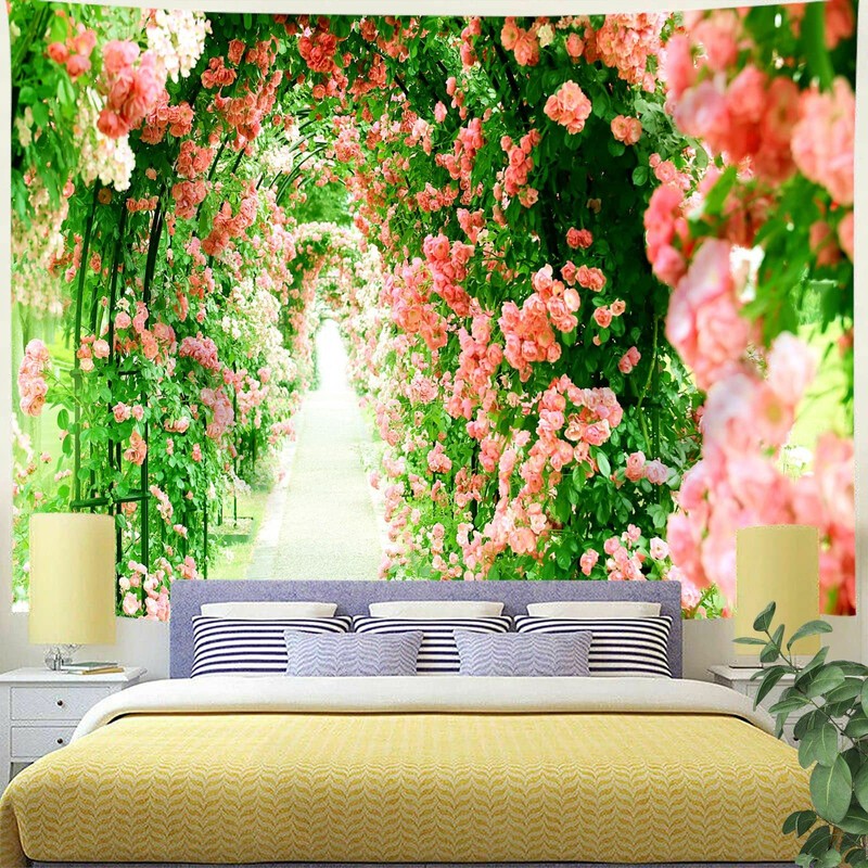 Summer Rose Flower Arch Tapestry Large Wall Hanging Backdrop Wall