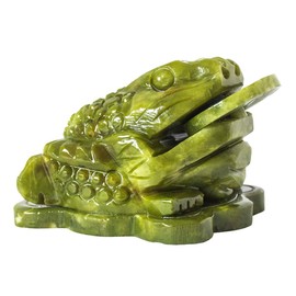 Addune Feng Shui Jade Money Frog Three Legged Wealth Frog or Money Toad Statue Car Dashboard Decors Attract Wealth and Good Luck (M, Green)