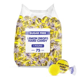 Sugar Free Lemon Drops Hard Candy - 1 Pound Individually Wrapped Zero Sugar Lemon Flavored Candy Discs For Snacks & Treats - Approx. 75 Count Sugar Free Candy