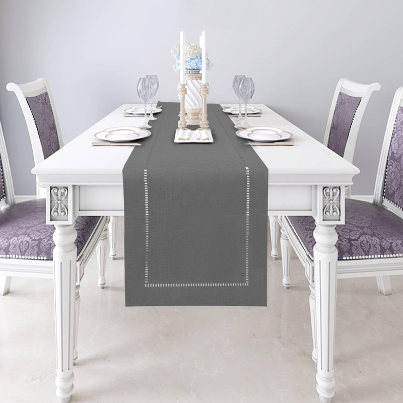 BAZIOE Linen Table Runner Gray Table Runner Washable Modern Table