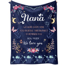Nana Gifts on Christmas, Nana Birthday Gifts from Grandchildren, Flower Blankets for Nana, Gifts for Nana Grandma on Mothers Day Xmas, Soft Flannel Blankets 50" x 60" (Navy Blue)