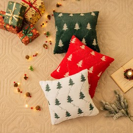 Christmas Tree Embroidered Throw Pillows 18x18 Inch Set of 2 Packs, Winter Soft Fluffy Christmas Decorative Throw Pillow Covers Decor for Home Sofa Couch Bed Room,White