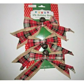 Unbranded 6 Holiday Bows Christmas Tree with Bells Decoration Ornament Red Plaid New