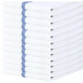 Unbranded 12 Pcs. Blue Stripe Bar Towel 32 Oz. 100% Cotton. All Purpose Cleaning Towel.