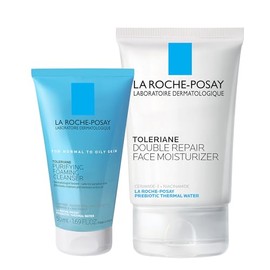 La Roche-Posay Toleraine Skin Care Set, Double Repair Face Moisturizer 100ml & Purifying Foaming Facial Cleanser 50ml, Oil Free Moisturizer & Face Was