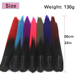 iLUU Curly Claw Ponytail Extension Synthetic 24" 130g Straight Pony Tail Hairpiece Natural Black to Sea Blue Fashion Ombre Color Hair Extensions Womens Hairpieces for Party Daily Use