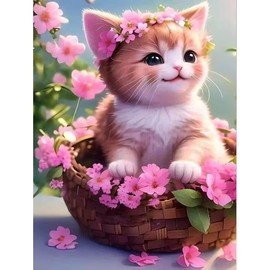 ARTMYRUI Cat Diamond Painting Kits for Adults,DIY Animal Diamond Art Kits,5D Flower Diamond Painting Kits,Full Drill Diamond Dots Painting for Home Wall Decoration Gifts 12x16 Inch