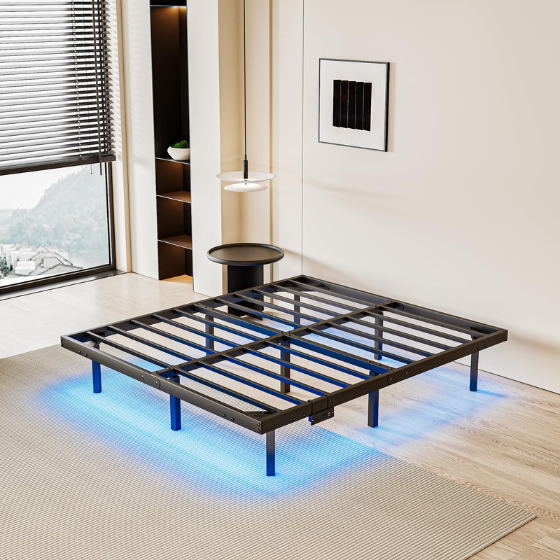 qimamo 14 Inch Floating Full Bed Frame with Smart LED