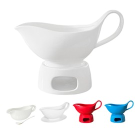 Qlans Large White Gravy Boat, 20oz hot sauce, salad dressing, milk, microwave and refrigerator safety