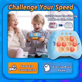 Push Game Toy for Kids, Quick Fast Puzzle Handheld Game Light up Fidget Toy 8-12, Pop Bubble Sensory Toys Christmas Birthday Gifts for Ages 3-12 (Light Blue)