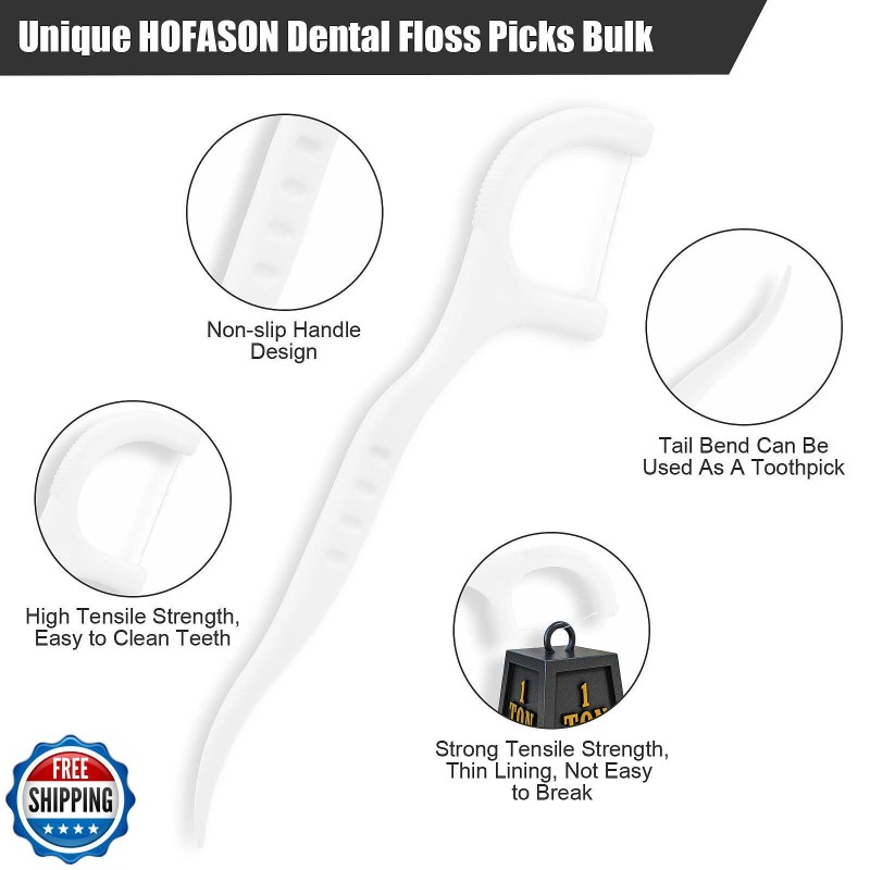 HOFASON 200 Count Individually Wrapped Floss Picks Dental Floss Sticks