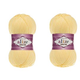 Alize Cotton Gold Yarn 55% Cotton 45% Acrylic Yarn Crochet Hand Knitting Art Lot of 2 Skeins 200gr 722yds (187-LIGHT Yellow)